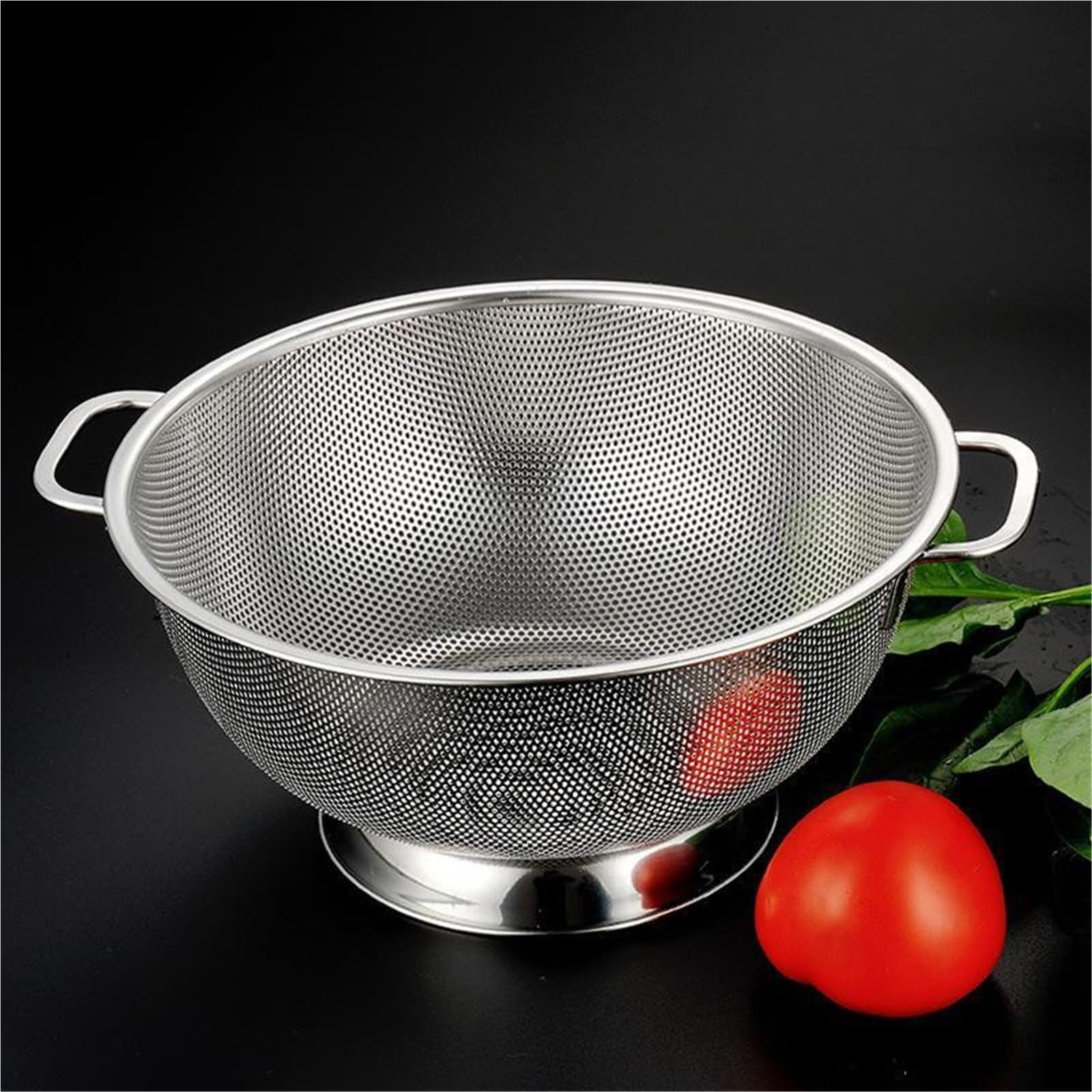 Colador de acero inoxidable con doble Mango, cesta coladora Pasta for alimentos Base anillo sólido autodrenante, filtro malla fina, 2 uds para Pasta Verduras y Frutas