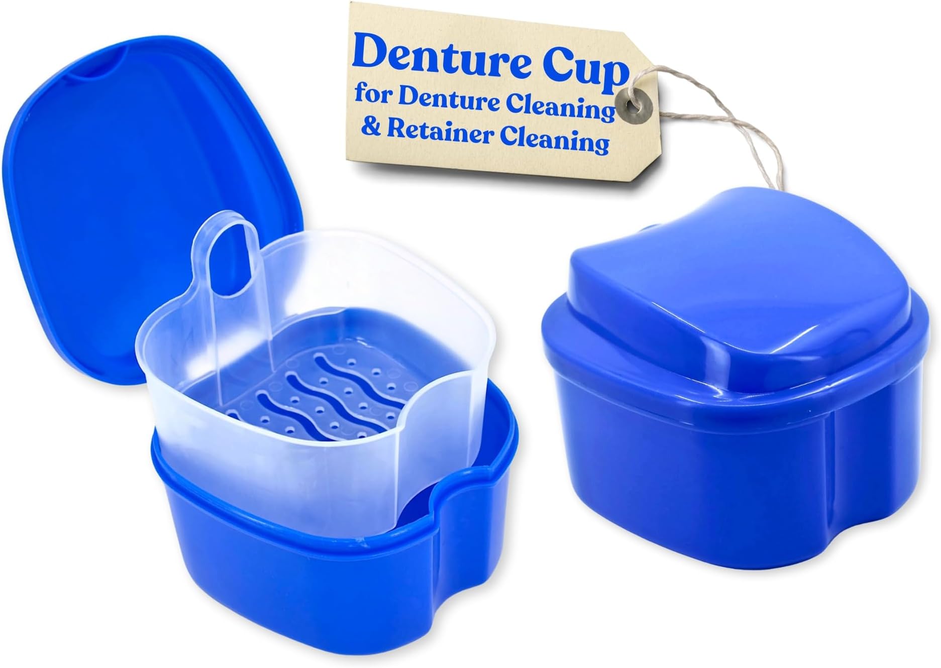 Genco Dental Denture Case, Denture Box with Strainer, Night Cleaner Denture Bath Box