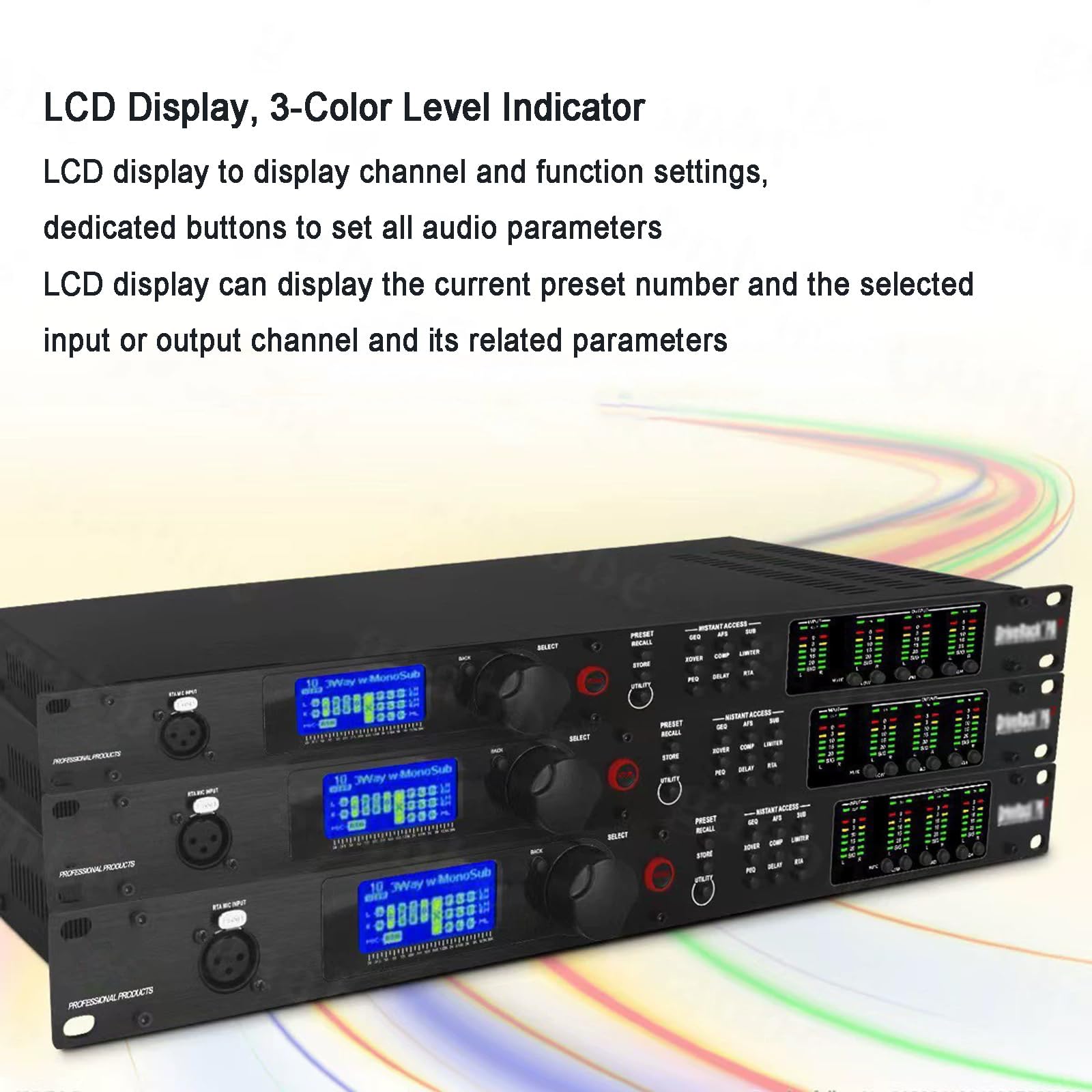 Procesador de audio digital profesional, amplificador de potencia y efector con pantalla LED retroiluminada y altavoz integrado para estudio de DJ y actuaciones en vivo