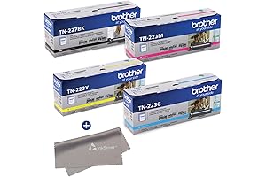 Brother TN227BK/TN223C/TN223M/TN223Y Printer Ink Cartridge Set with LCD Cleaning Cloth