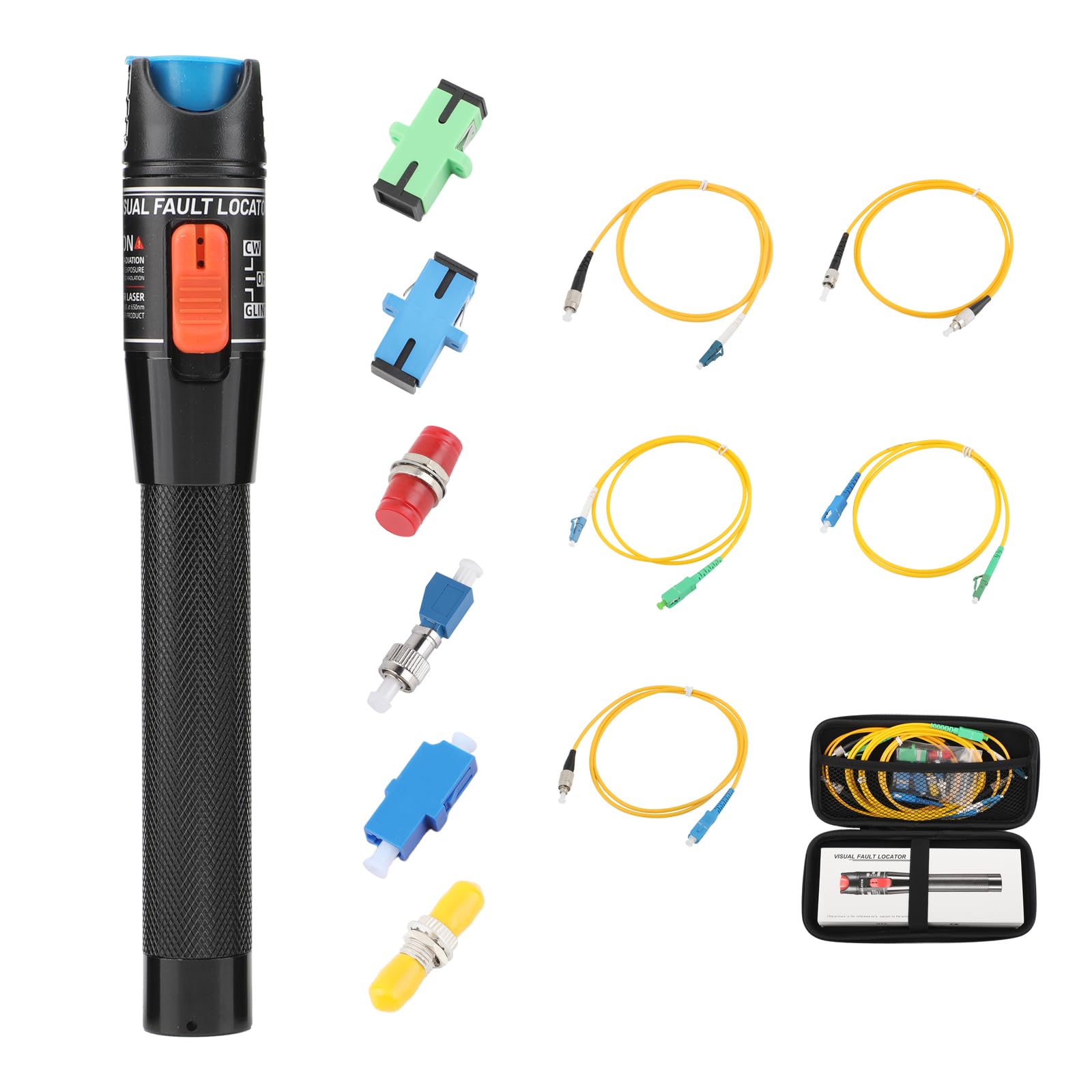 Glasfaserwerkzeug Set mit Glasfaser Tester, FC auf LC Adapter,SC/APC FC SC LC ST/UPC Glasfaser Adapter und Glasfaserkabel LWL Patchkabel, 50mw 50KM Visual Fault Locator Test Kit(50KM Set)