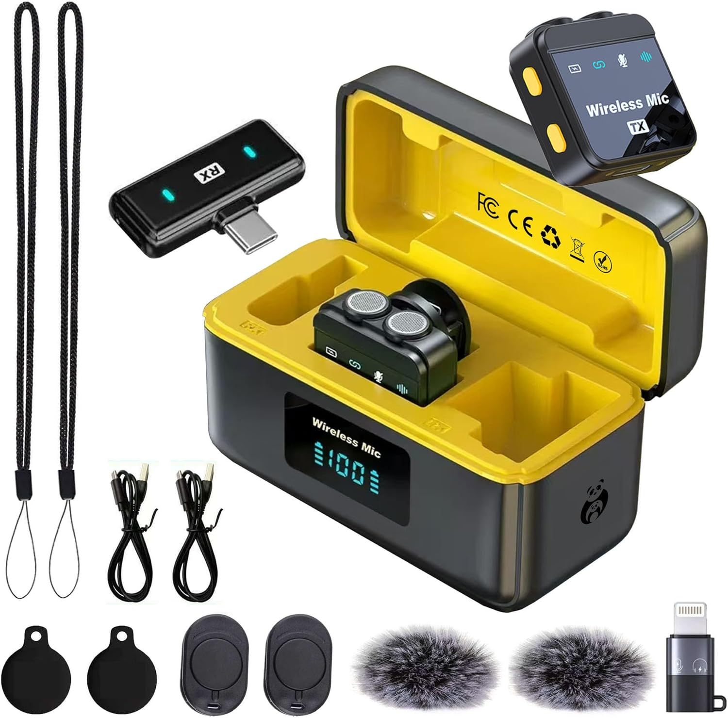 TD T9 (2 TX + 1 RX)15 piece set, Wireless Microphone with Intelligent Noise Cancelling, 30-bit Float Internal Recording, Optimized Sound, 280m Range, Microphone for iPhone, Android, Camera, Vlogs