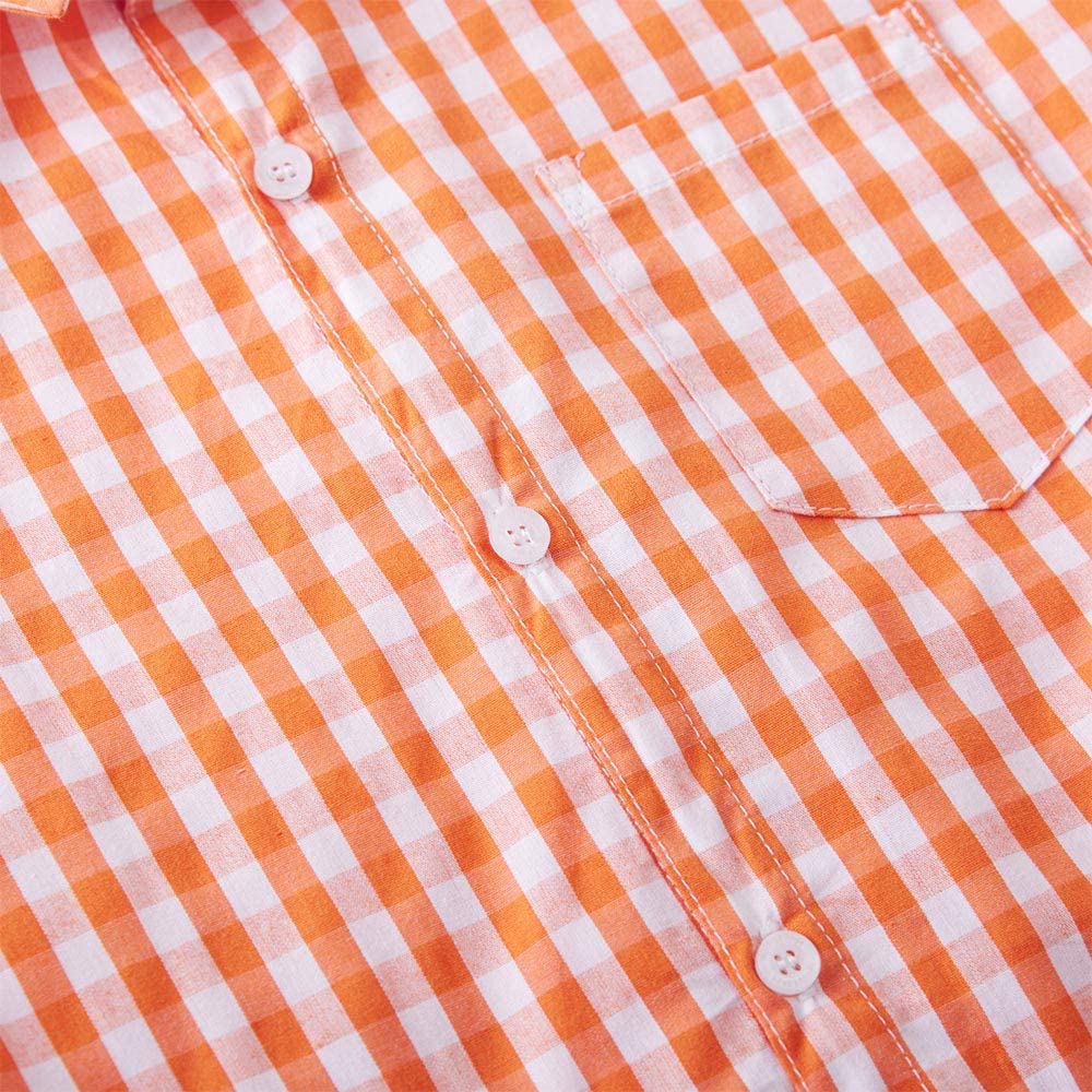 Spring&Gege Camisa de vestir de popelina a cuadros de manga corta para niño