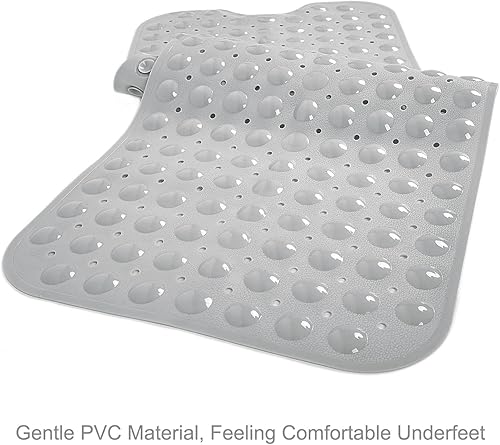 Miniatura 6 de Tapetes para bañera de ducha, extra largos, antideslizantes, de 39 x 16 pulgadas, con orificios de drenaje y ventosas, lavable a máquina (gris opaco)