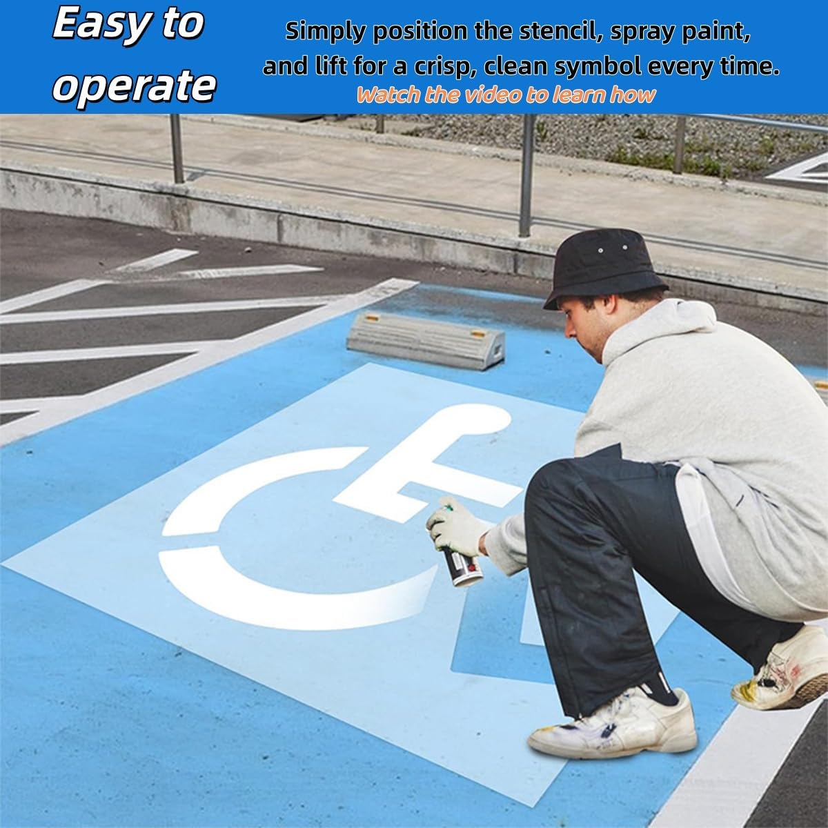 36’’x36’’ Handicap Parking Stencil for Painting, ADA Compliant, Reusable Silicone Handicap line Stencil kit for Parking lot