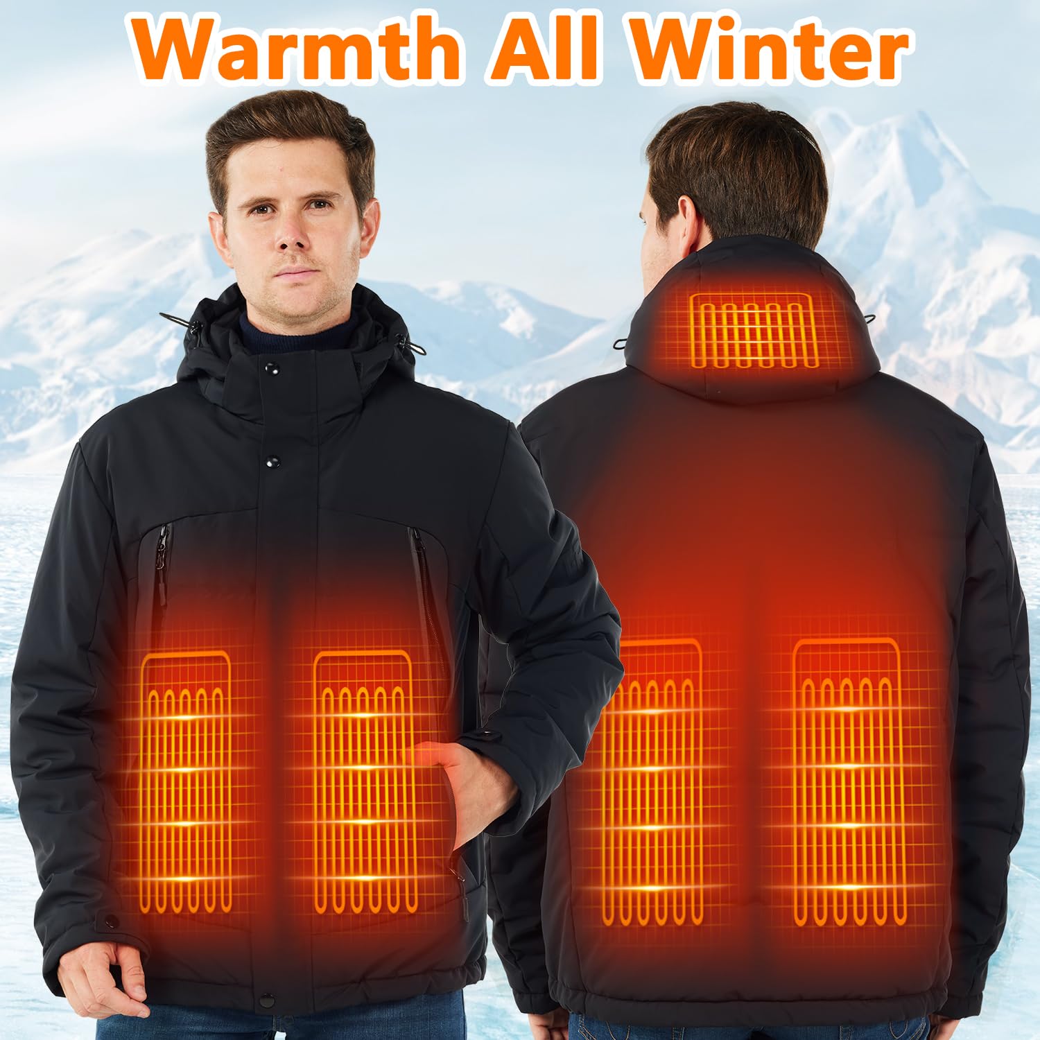 Chaqueta Calefactable Impermeable con Capucha para Hombre y Mujer Esquí Motocicleta S Negro