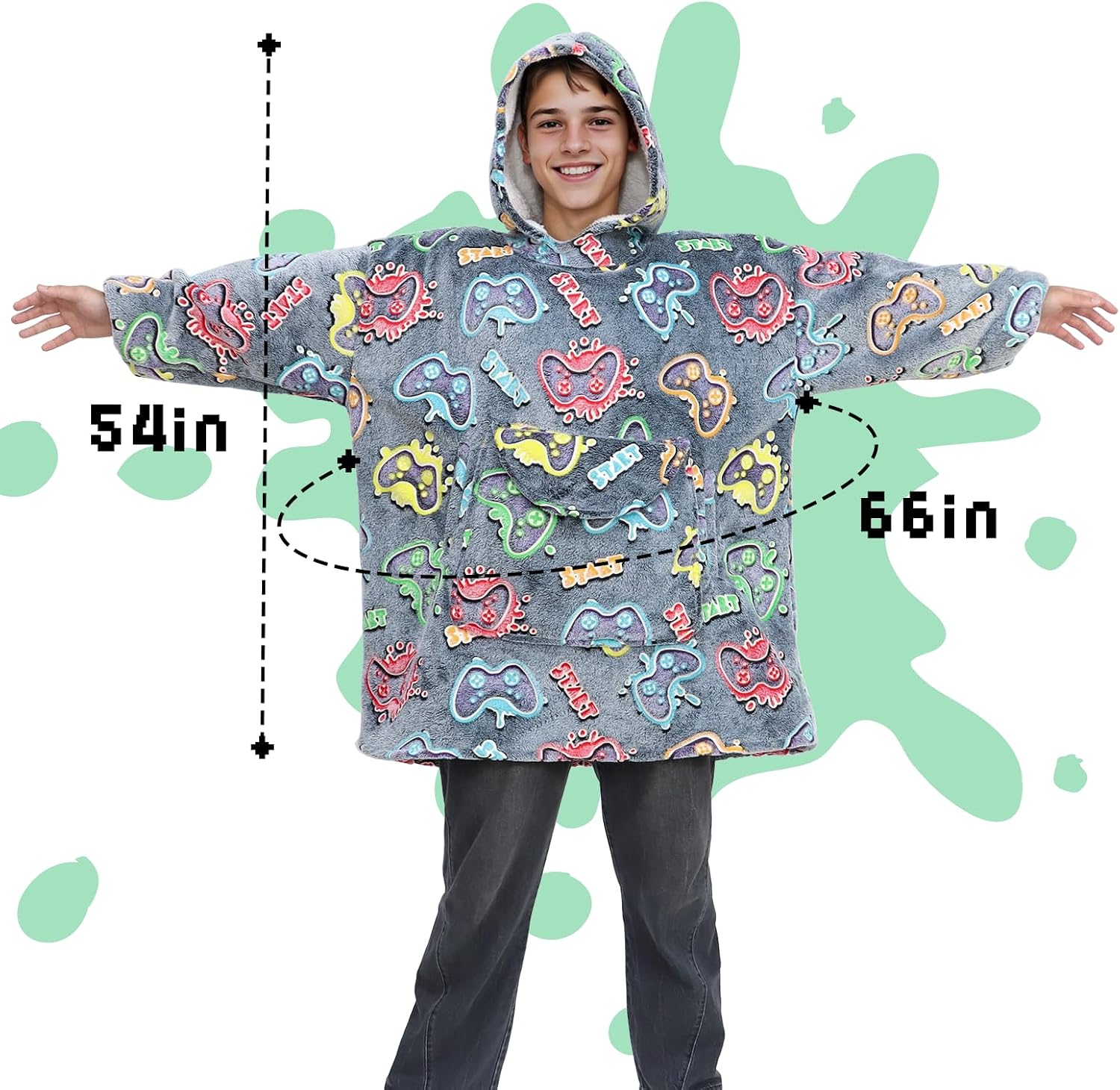 Glow in The Dark Gaming Blanket and Wearable Blanket Hoodie for Adult image 2