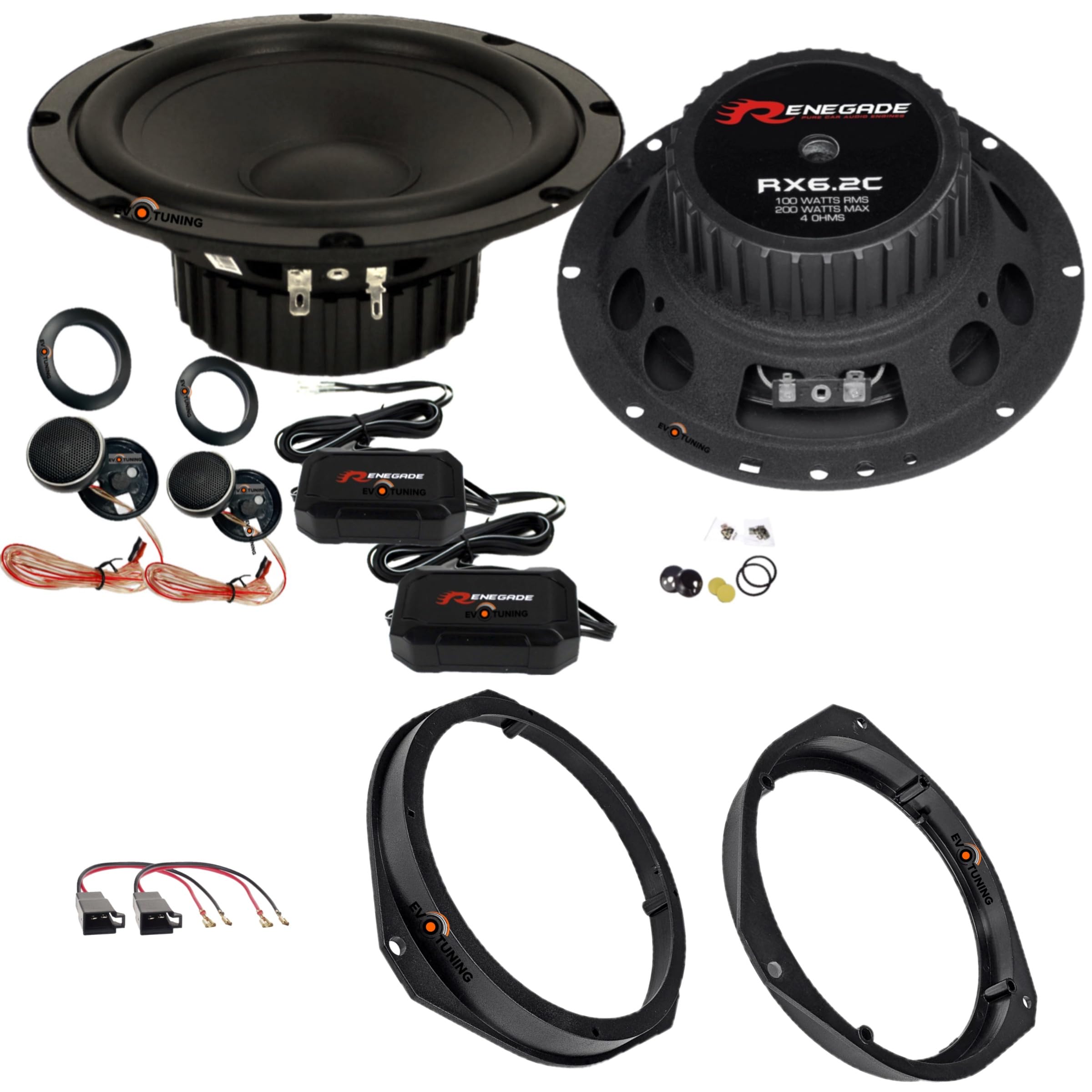 Kit Casse Altoparlanti Anteriori per Fiat Grande Punto dal 2006 Set 2 woofer +2 tweeter +2 Anelli e Cavi Adattatori compatibile con Renegade RX6.2C