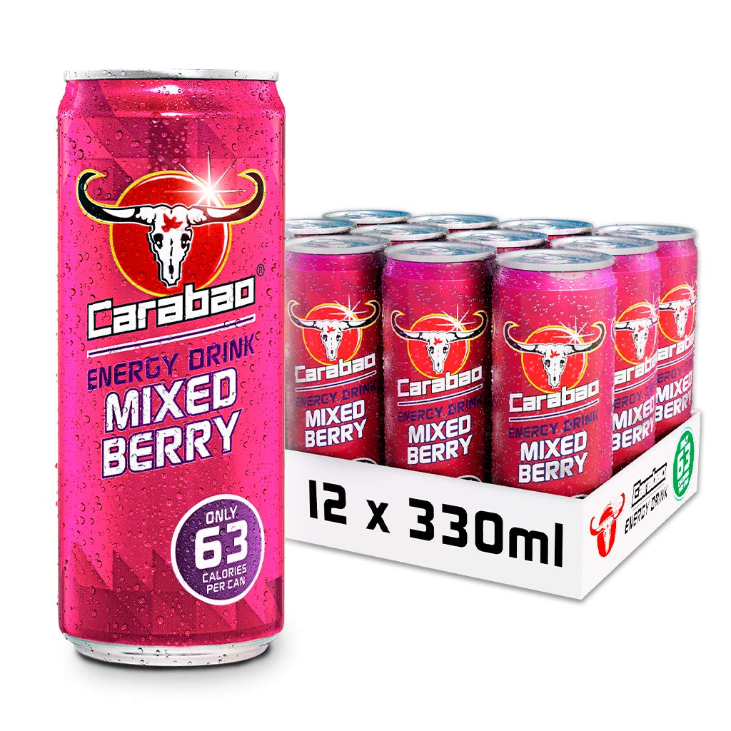 Carabao Energy Drink Mixed Berry, 12 x 330ml Cans Case, Low Calorie
