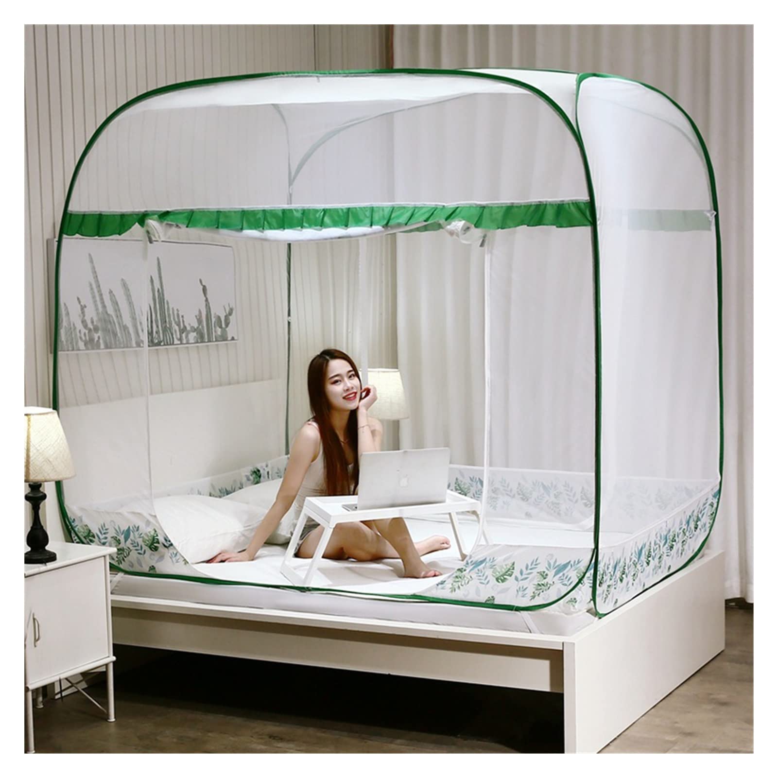 Mosquito Net Bed Canopy Automatic Square Top Zipper Encryption Folding Wire