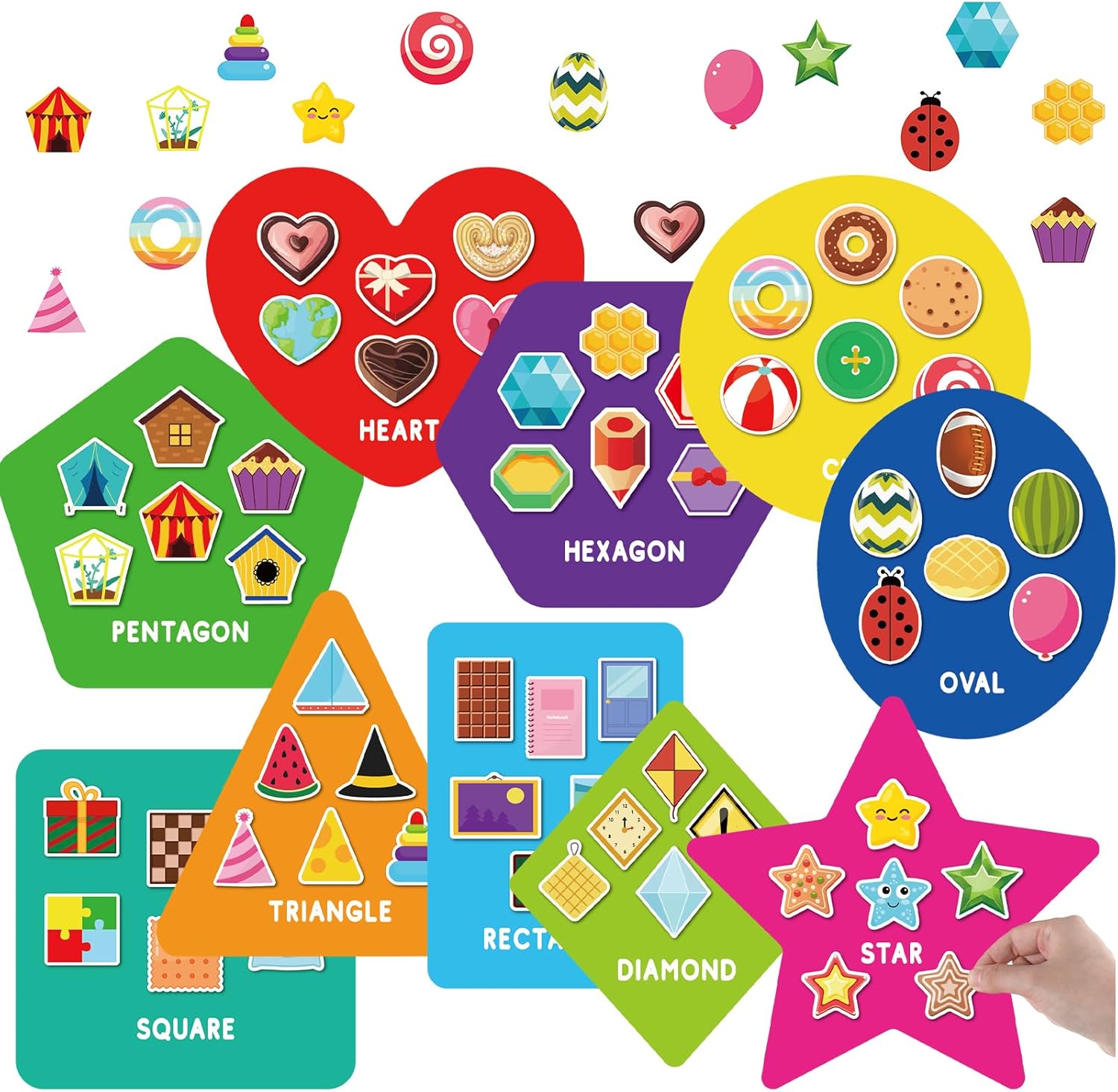 Halloscume 70 Pcs Shape Sorters for Toddlers Shape Puzzle and Matching Games Set with 10 Sorting Mats and 60 Everyday Objects Pieces for Kids Preschool Classroom Child Learning