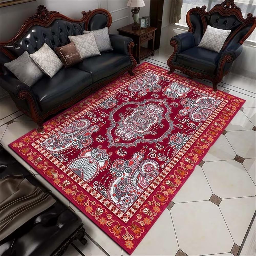 Tapis rectantulaire rouge foncé antidérapant 50x80 pour sol glissant