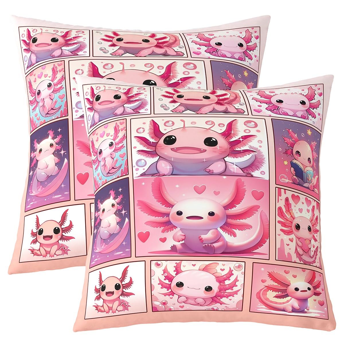 Homemissing Pink Axolotls Cushion Covers Set of 2 50x50cm For Sofa Couch Chair Kids Boys Girls Teens Cute Animals Pillow Covers Cartoon Salamander Cushion Case Kawaii Ocean Sealife Pillow Cases — image 1