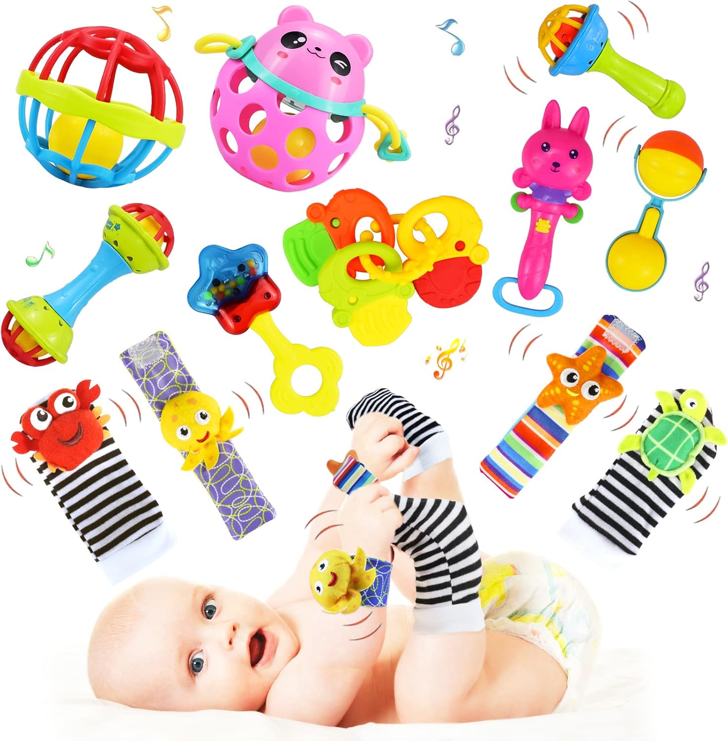 Teething Toys for Baby Toys 06 Months 14 Pcs Newborn Baby Toys Set with Teethers and Wrist