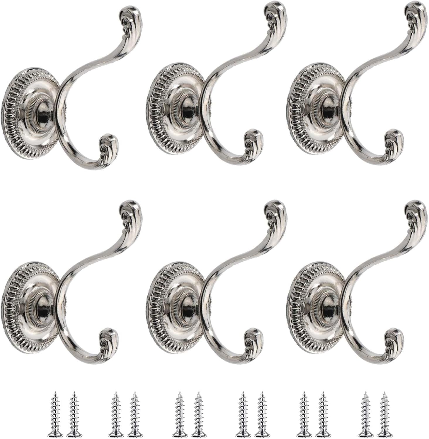Paqwtyb Silver Hooks, 6 Pack Retro Wall For Hanging Metal Coat Hook