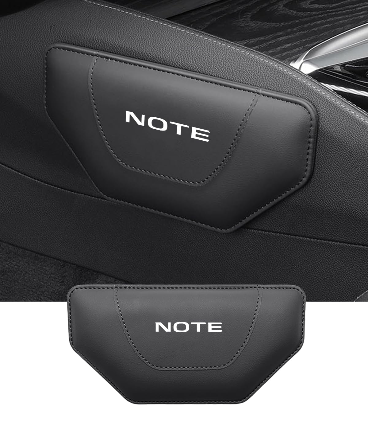 ノート 車用 膝パッド ニーパッド 足 肘 クッション NOTE ノート カスタムパーツ おしゃれ 車のセンターコンソールに貼り付ける 抗疲労 休憩 レザー製+メモリーコットンコア 車 ガジェット 車載便利グッズ 内装パーツ カー用品 1個 (ブラック)