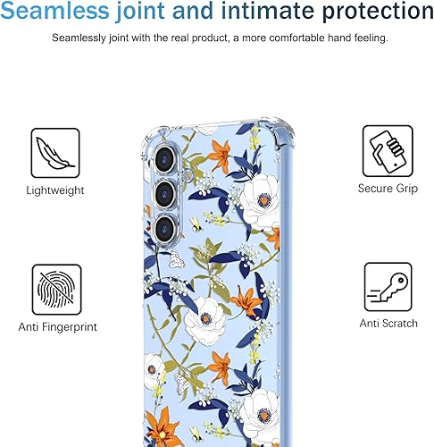 Miniatura 3 de OEURVQO Funda para Galaxy A54 5G Samsung A54 5G, Patrón de Flores Florales Transparente TPU Suave Parachoques Resistente a Golpes Anti-Rayones Funda