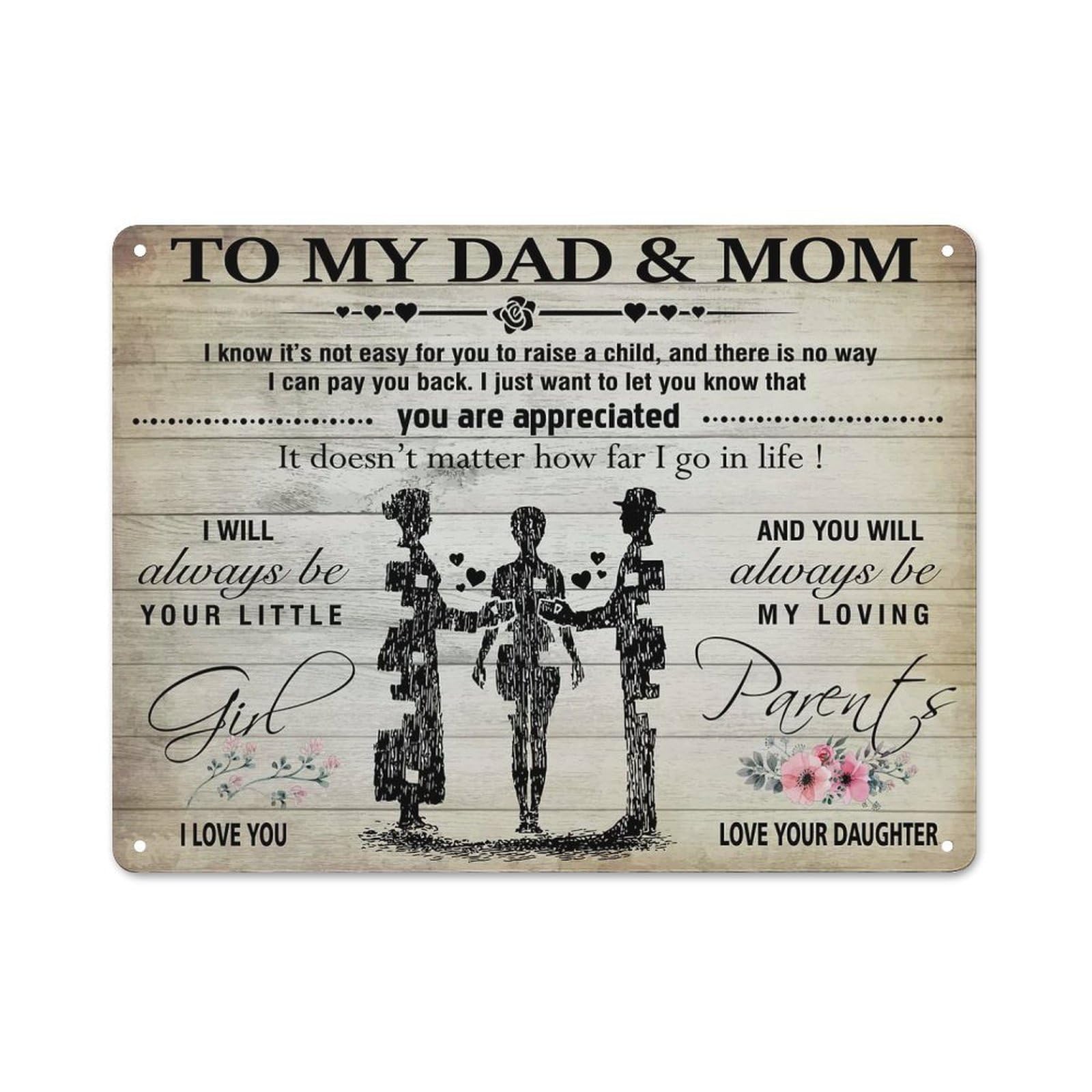 Junmoney Style-22 To My Dad And Mom Vintage Rustic Tin Sign 30X40cm, Vintage Porch Wall Decor For Conservatory, Home Bar Or Utility Room