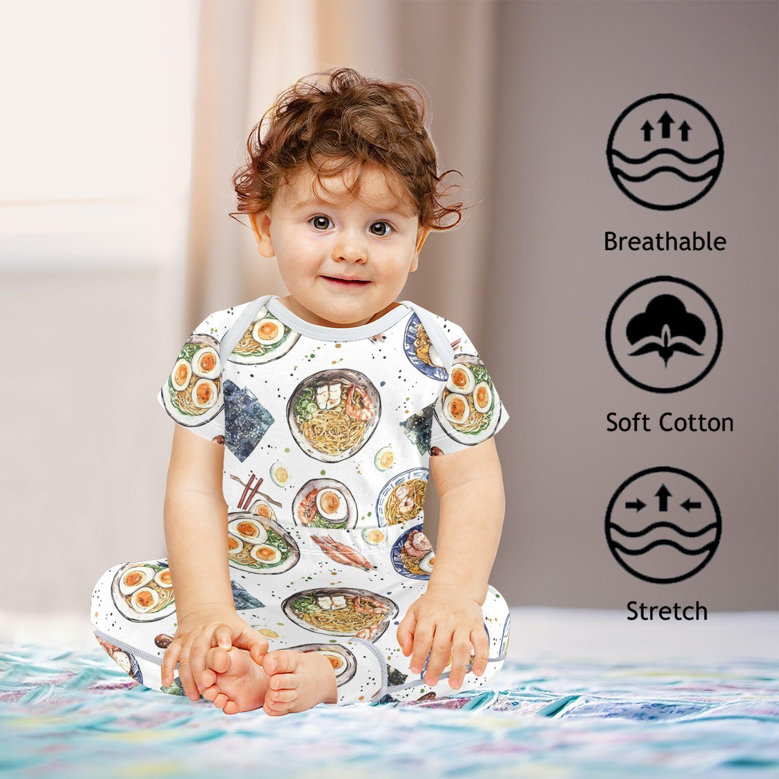 vvfelixl Delicious Ramenon Baby Layette Sets,Baby Bodysuits Set Unisex Short Sleeve Babys Pants Sets 9-12M