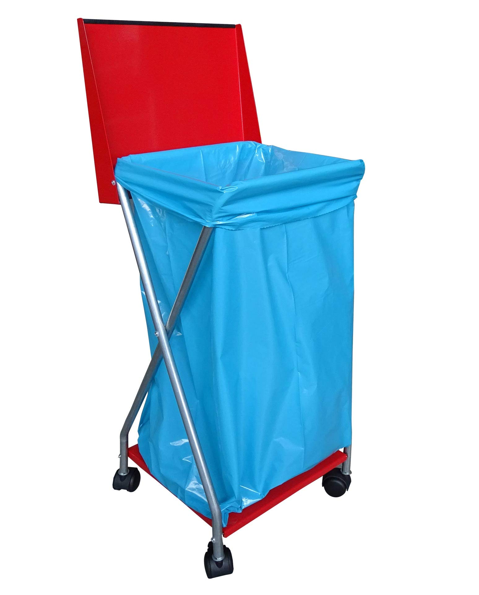 QUICK STAR - Soporte para Bolsas de Basura con 4 Ruedas, 120 litros, Chapa de Acero, Saco Amarillo, Soporte para Bolsas de Basura