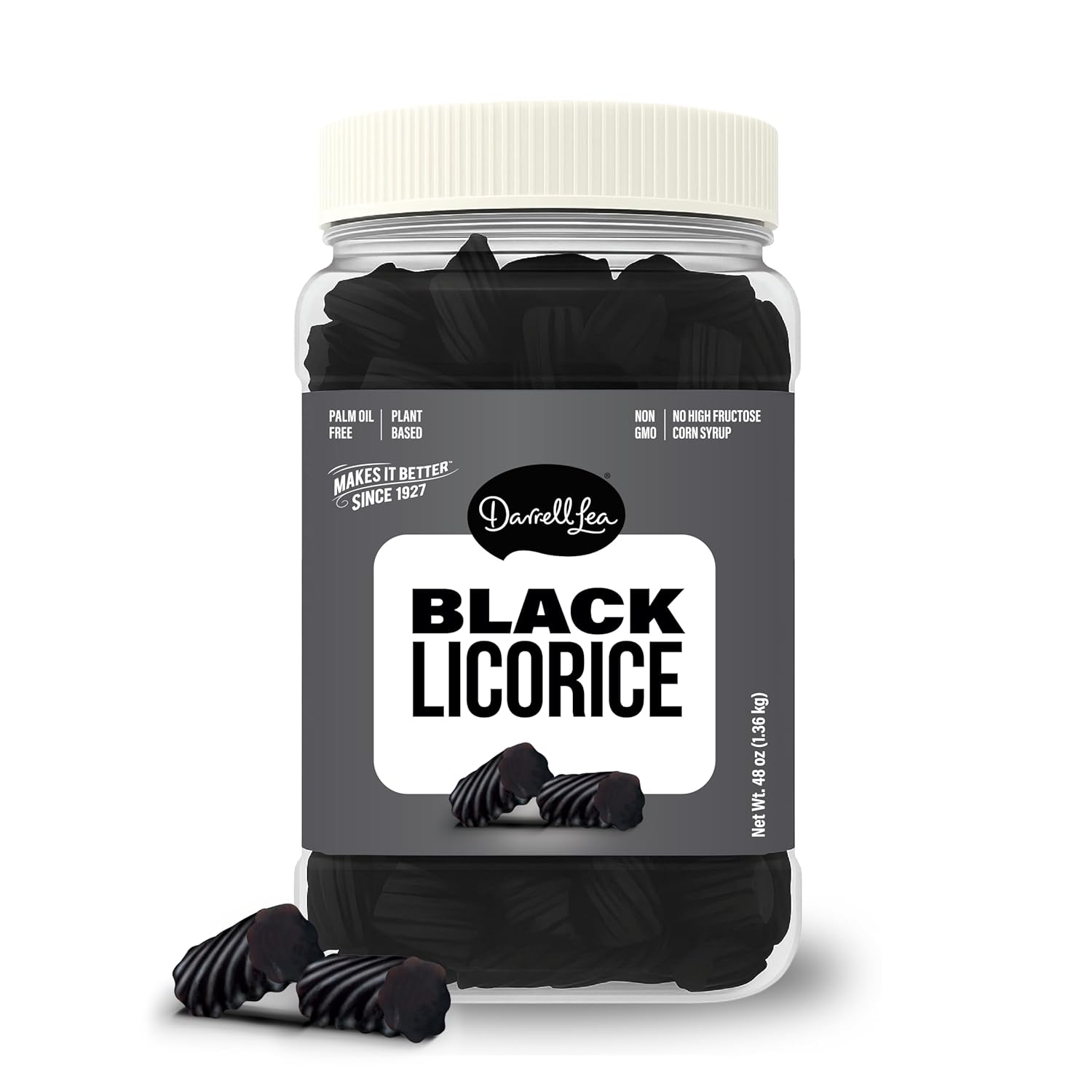 Darrell Lea Bulk Australian Licorice, Non-GMO, No Palm Oil, No High Fructose Corn Syrup, Soft & Chewy Licorice Candy, Made in Australia (3 Pound Bulk Tub, Original Black)