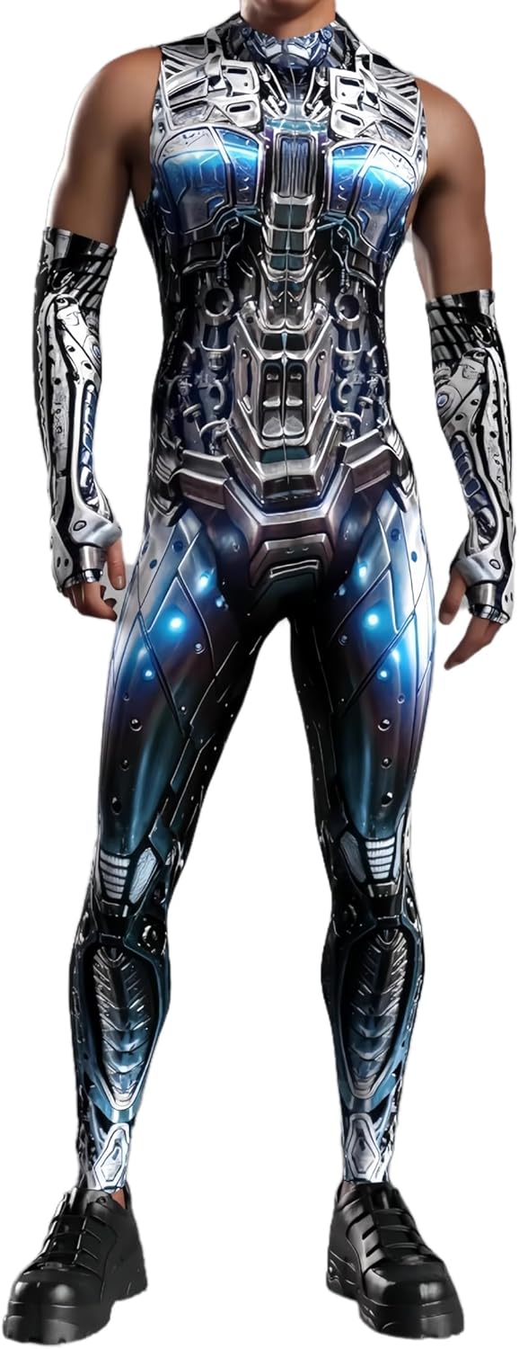 Men's Halloween Festival Bodysuit Costume Muscle Bodybuilder Cosplay Full Body Suit 3D Jumpsuit Outfit Catsuit
