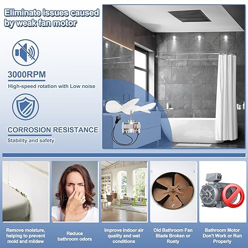 Miniatura 4 de Motor universal para ventilador de baño S1200A000 compatible con B-roan Nu-Tone 686, M686, 687, 8870, motor de ventilador de 3000 RPM 120 V 50 CFM