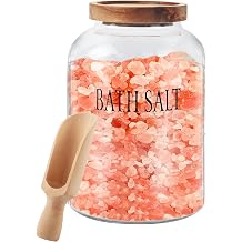 Klmnop 2L Glass Bath Salts Jar with Wooden Scoop, Bath Salt Container with Lid, Bathroom Organizers and Bathroom Decor and Accessories for WomenClear