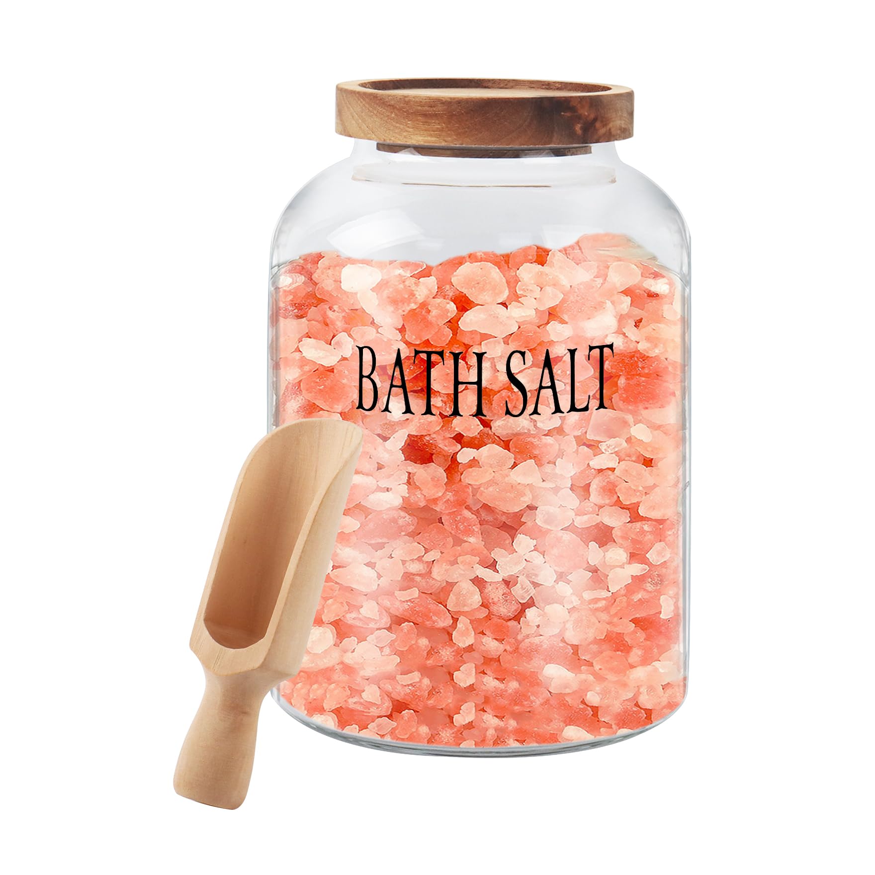 Klmnop 74 oz Glass Bath Salts Jar with Wooden Scoop, Bath Salt Container with Lid, Bathroom Organizers and Bath Decor(Clear)