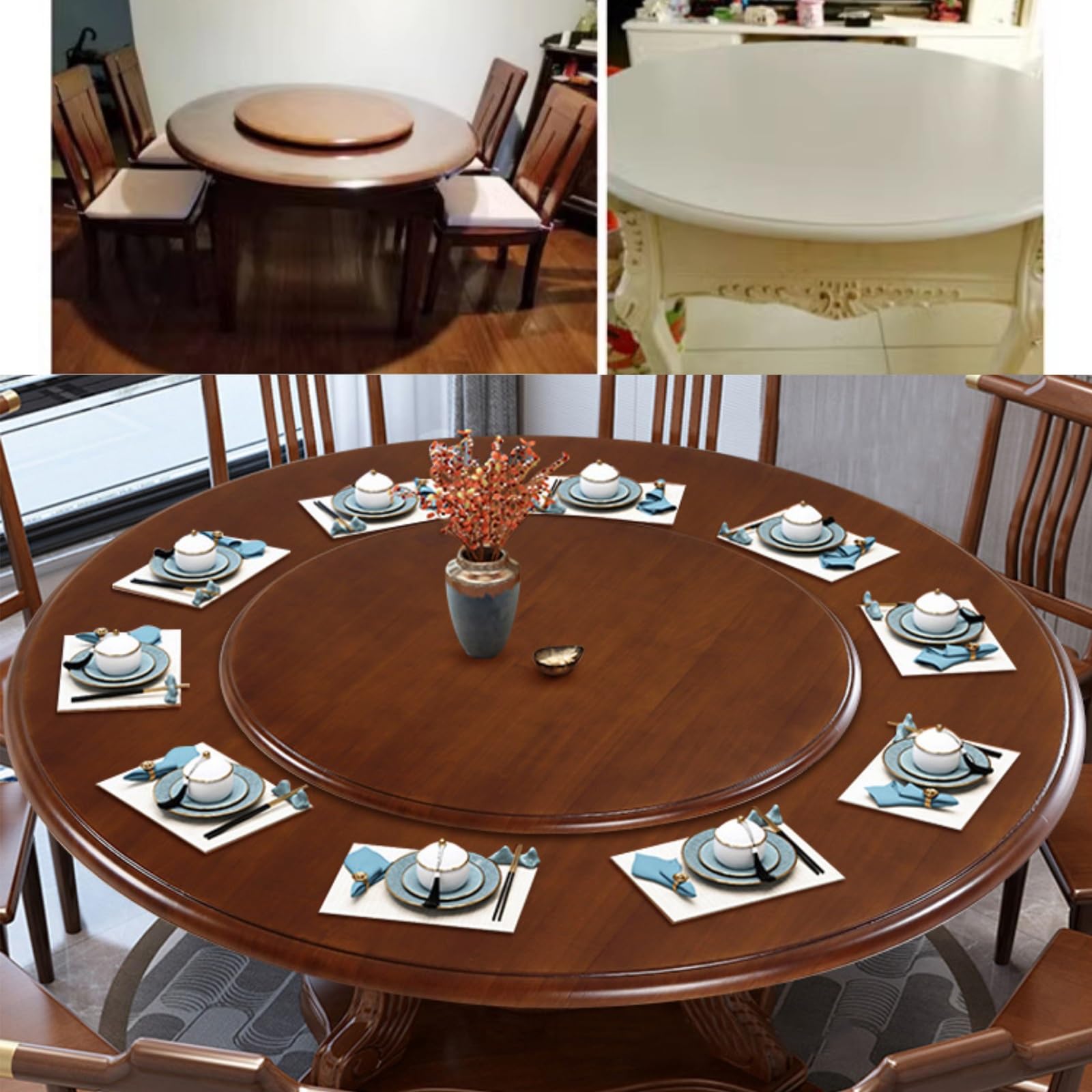Vassoio da portata girevole a 360°, centrotavola in legno per tavolo, rotondo da 70 cm, versatile Lazy Susan per cena, cucina e feste, elegante finitura in legno