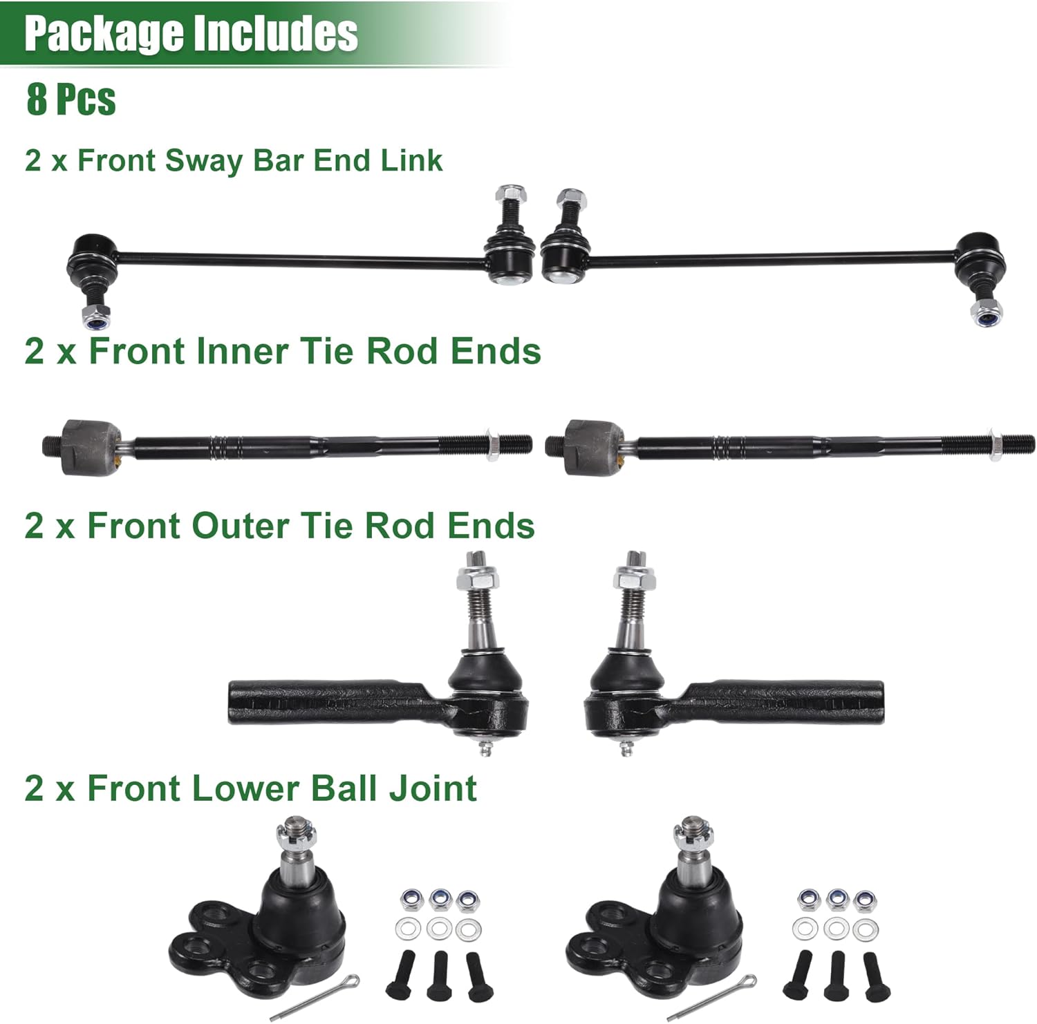 X AUTOHAUX 8pcs Front Suspension Kit Inner Outer Tie Rod End Front Sway Bar Link Lower Ball Joint for Chevrolet Equinox for GMC Terrain No.K750188/EV800648/K500227