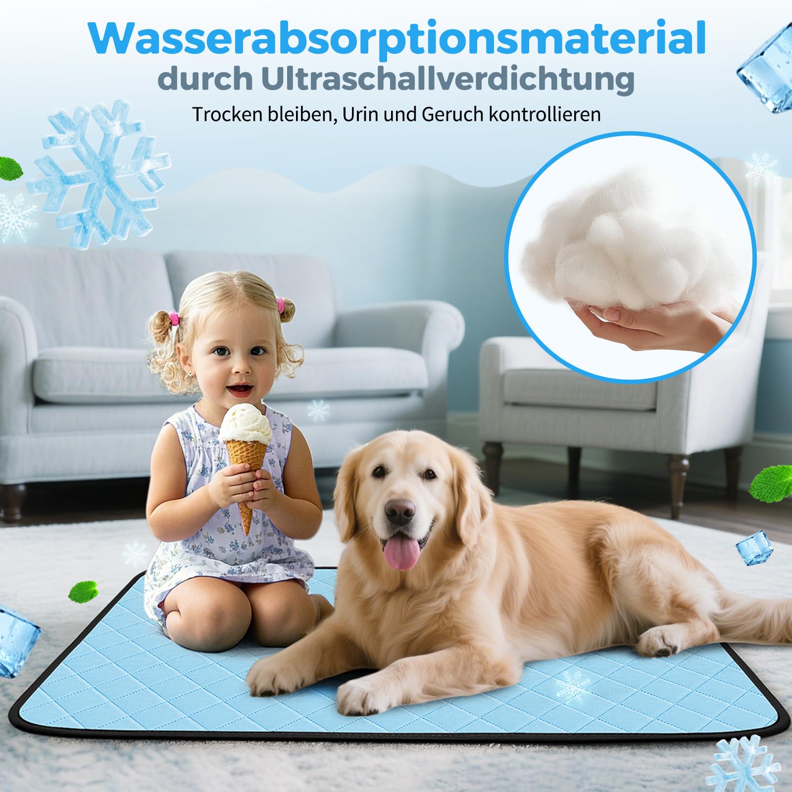 Kühlmatte für Hunde, Kühlmatte für Katzen Hundekühlmatte Selbstkühlend, Waschbar Kühldecke für Hunde Kühlmatte Sommer, rutschfeste Katzen Kühlmatte Bett Kühlkissen Hund