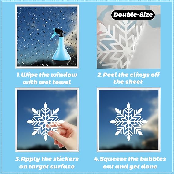 12sheets 480PCS Christmas Snowflake Window Clings Decorations,Xmas Cute Winter Decals Stickers for Home Room Office Glass Windows Door Wall Holiday Party Decor