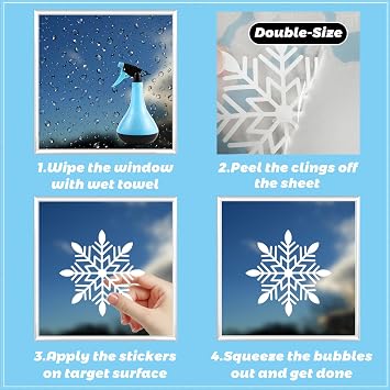 12sheets 480PCS Christmas Snowflake Window Clings Decorations,Xmas Cute Winter Decals Stickers for Home Room Office Glass Windows Door Wall Holiday Party Decor