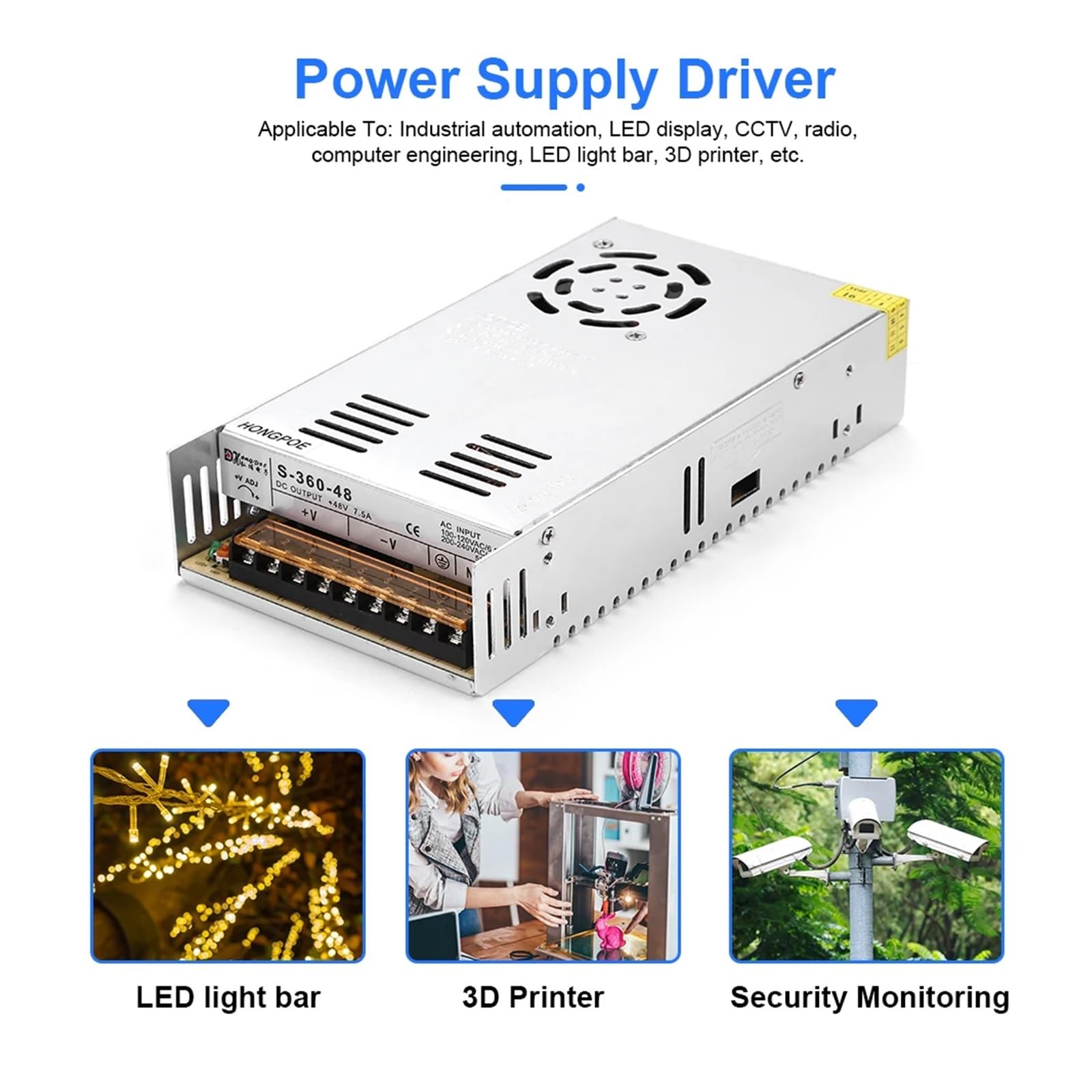 Fuente de alimentación conmutada, Fuente de alimentación LED DC 5V 12V 18V 24V 36V 48V 360W 400W 500W 600W, fuente de alimentación LED transformador AC-DC SMPS potencia del motor,para tiras de luces