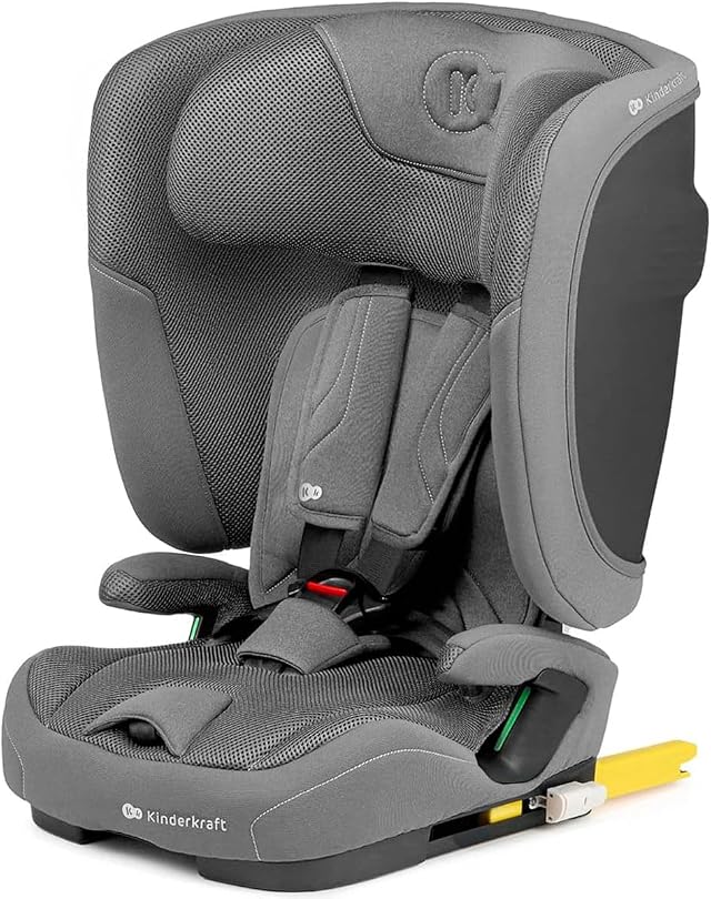 Kinderkraft FIX2GO Seggiolino per bambini i-Size, 76-150 cm, Isofix, Top Tether, saferide sensor, fino a ca. 12 anni, sistemi di sicurezza, rivestimenti di alta qualità, reclinabile, Grigio
