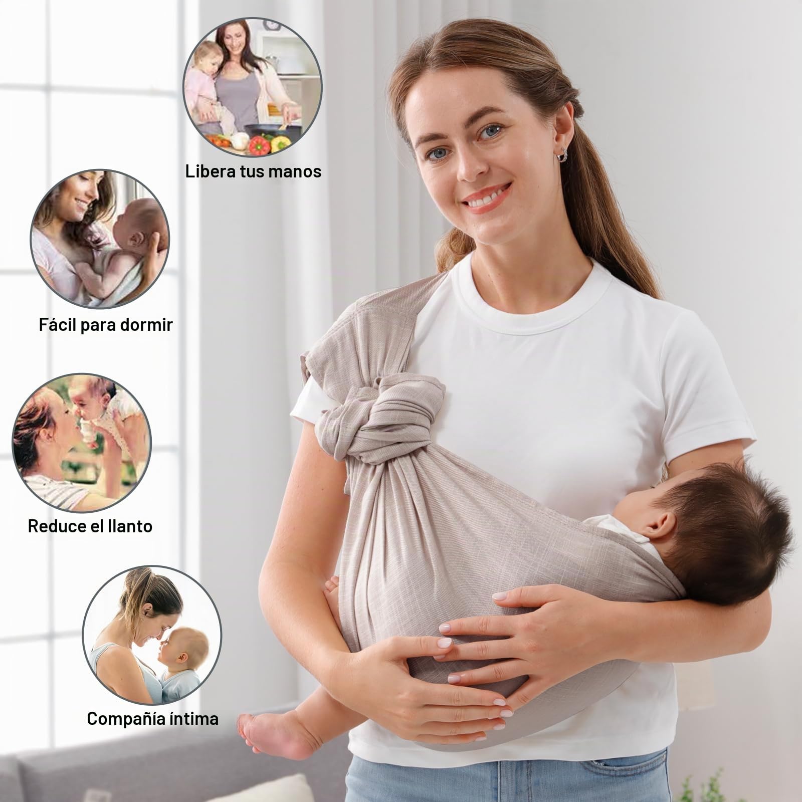 Portabebés para recién nacidos a niños pequeños, ajustable, transpirable, de muselina de doble anillo, bufanda portadora, regalo ideal para nuevos padres (gris)