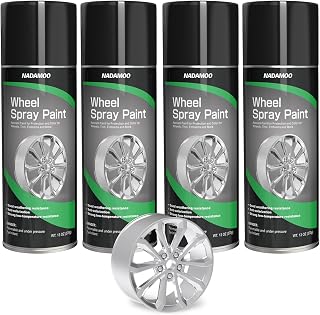 NADAMOO Aluminum Wheel Spray Paint, Semi-gloss Aerosol Car Rim Paint for Recolor and Protection of Metal Surface, Silver, 4 Cans, 13 Oz Per Can