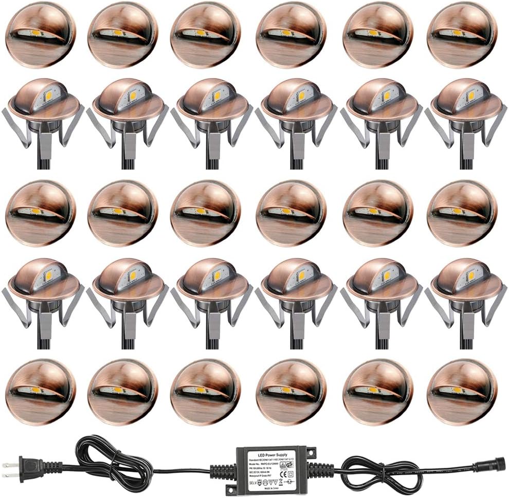 FVTLED 30pcs Low Voltage LED Deck Lights kit Φ1.38 Outdoor Garden Yard Decoration Lamp Recessed Landscape Pathway Step Stair Warm White LED Lighting, Red Bronze
