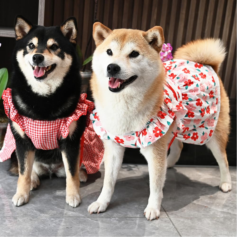 Geblümtes Hundekleid Mit D-Ring Für Kleine Hunde & Katzen – Weiches Polyester, ärmellos, Mit Schleife, Größe Groß (Blumenmuster)