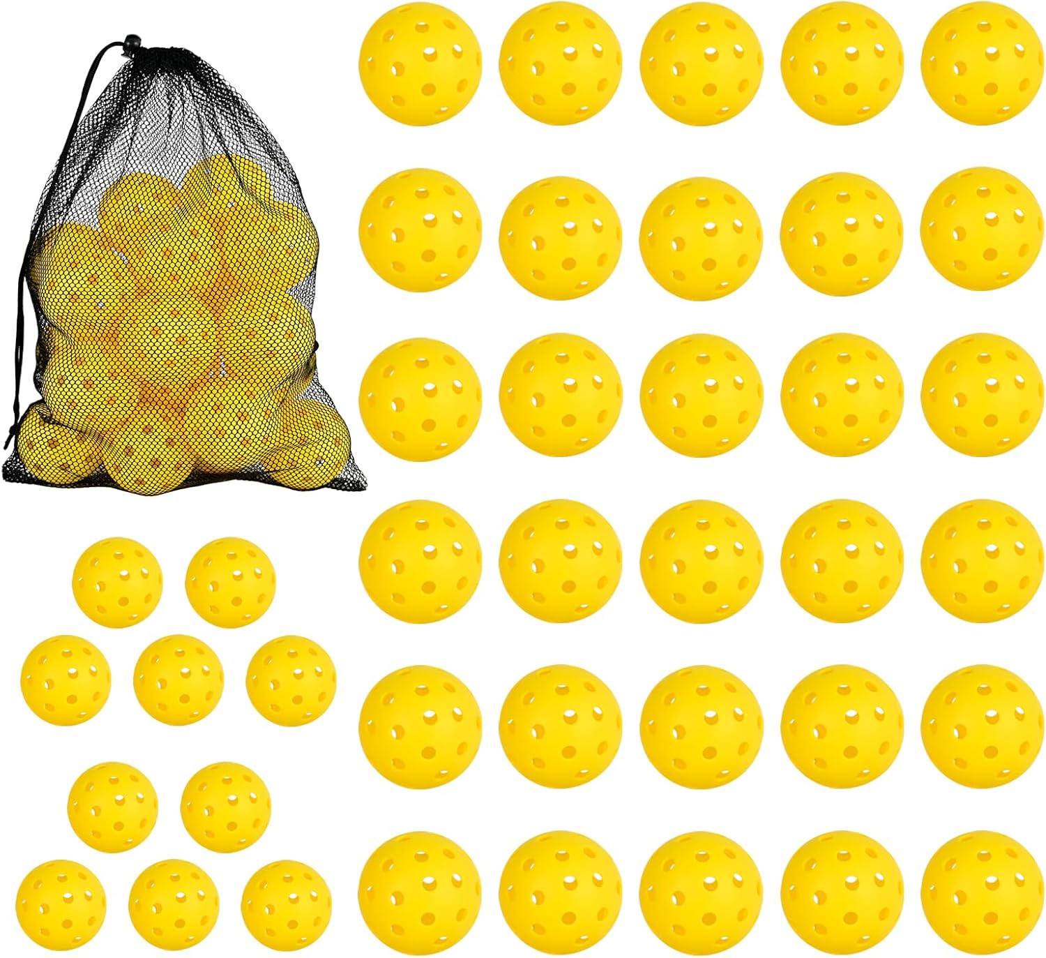 Pickleball 20 Pack | 40 Pack - 40 Holes Multicolor Outdoor Pickleball with Mesh Bag, Perfectly Balanced, High Bounce True Flight, Pickle Ball for Tournament Play