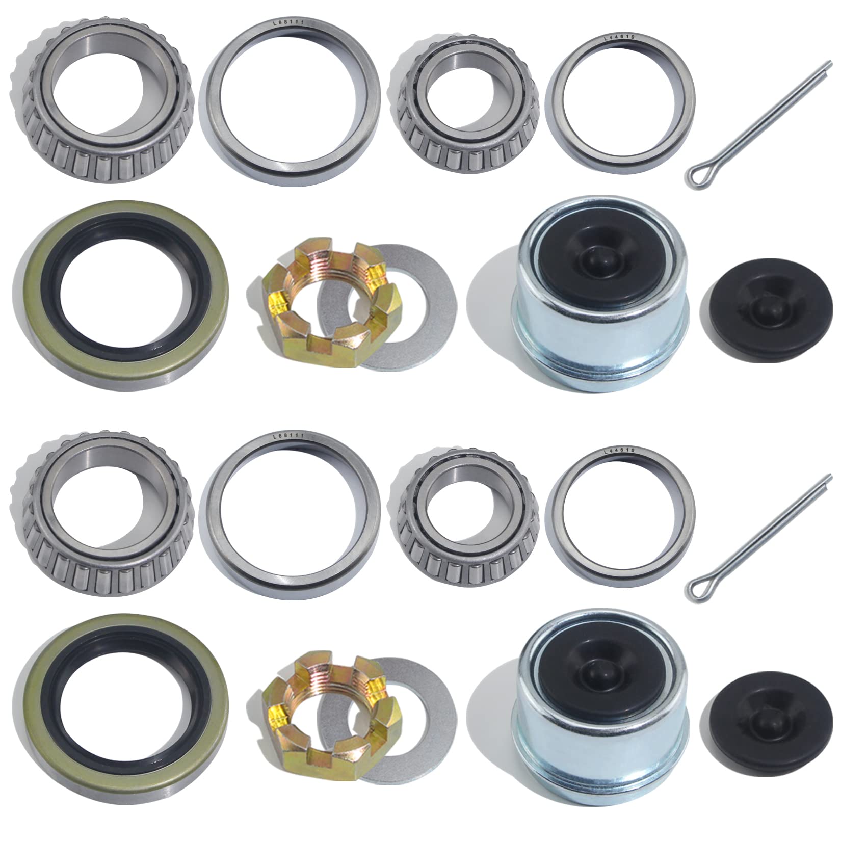 GREPSPUD 2Sets L68149 L44649 Trailer Axle Hub Bearings Kit with 171255TB Grease Seals, 1.98'' Trailer Dust Caps, Cotter Pins, Axle Nuts & Washers for 3500 lbs 1-3/8'' to 1-1/16'' #84 Spindle