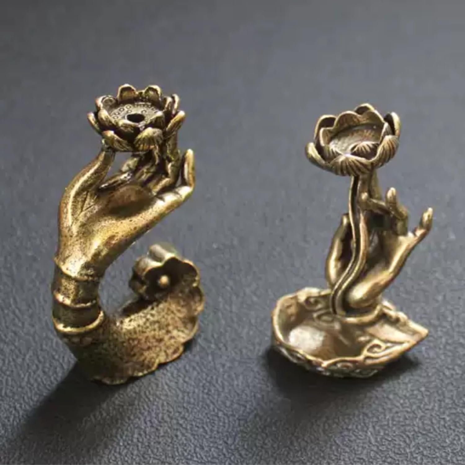 2pcs Vintage Brass Backflow Incense Burner(Lotus in Hand)
