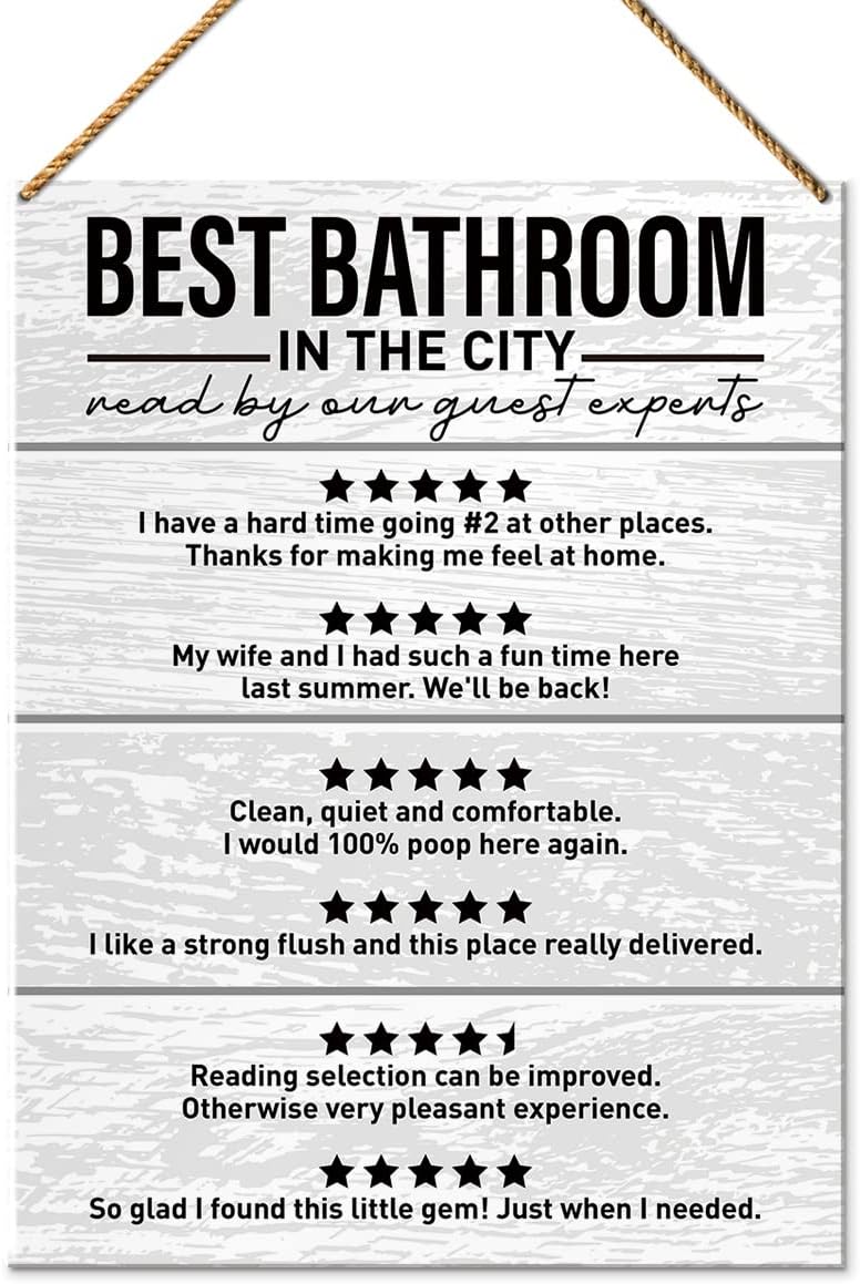 Funny Bathroom Wood Sign Decor, Best Bathroom in The City, Guest Bathroom Decoration Toilet Restroom Decor Farmhouse Wall Art, Housewarming Gifts for New House Home Women Men