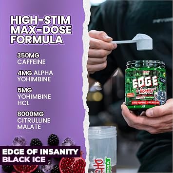 Psycho Pharma Strongest High Stim Preworkout Powder - Edge of Insanity - Most Intense Pre Workout Supplement for Pumps, Strength, Energy and Feel Good Focus. Rivals Famous PWOs of The Past