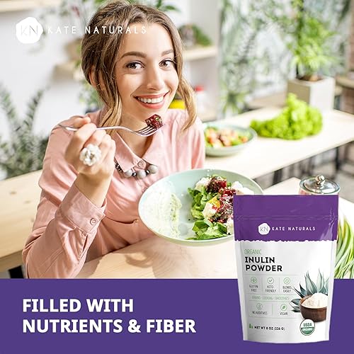 Miniatura 5 de Kate Naturals Polvo de inulina orgánico de Blue Agave (8oz) de fibra prebiótica soluble para café, yogur y batidos