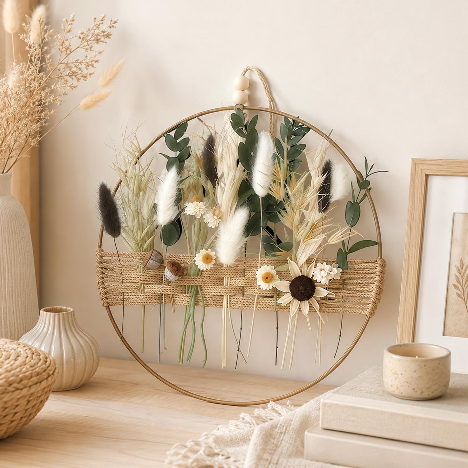 Trockenblumen Türkranz Trockenblumenkranz Deko Hängend 25 * 25cm