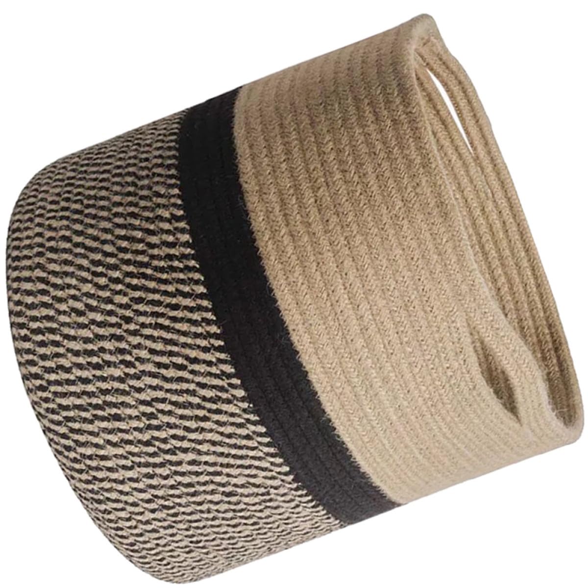 Panier à linge jaune et noir en corde de coton tressé de 25 cm de diamètre pliable par SHINEOFI