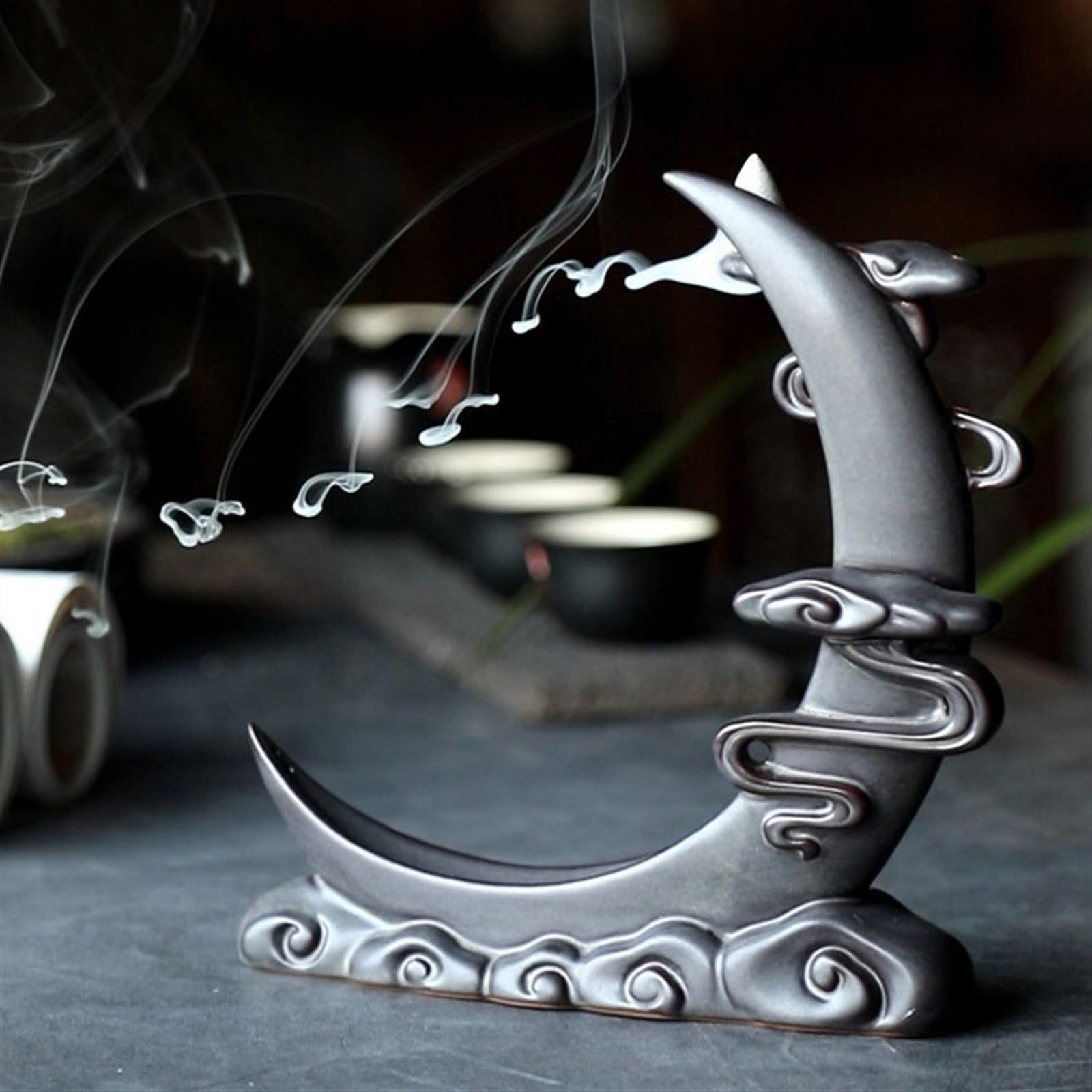 Recogedor de Cenizas Quemador de Incienso Flujo inverso, Adornos creativos, Soporte Decorativo cerámica Alta Gama, artículos con diseño Nubes Retro Decorativo
