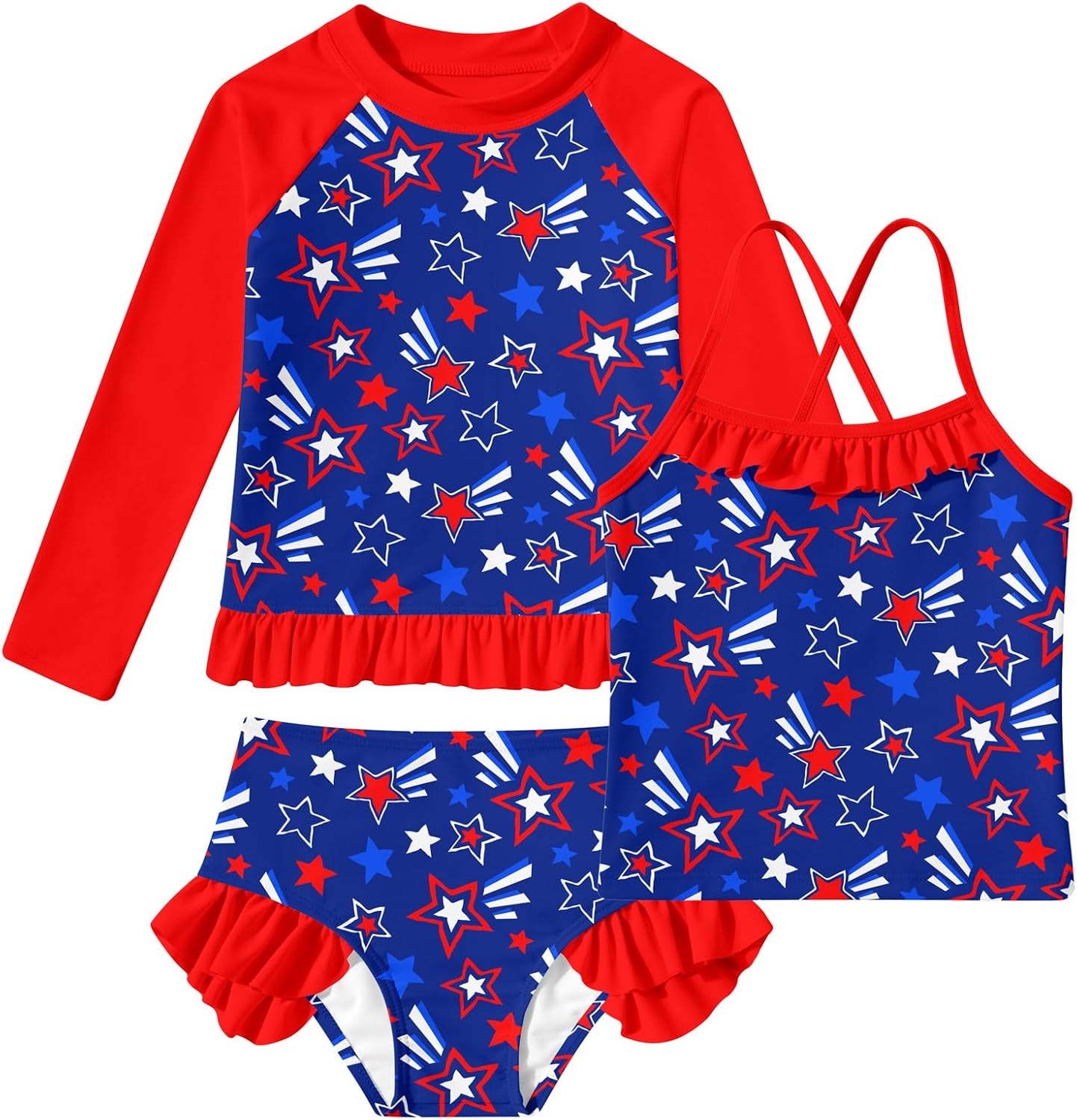 BFUSTYLE Girls Swimsuit 3 Pieces Rash Guard Kids Long Sleeves Bathing Suit 3-8 Years Sun Proction Swimwear Tankini